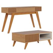 Kit Aparador Para Sala De Estar Com Mesa De Centro Delta C04 Freijó Off White Matte Lyam Decor