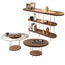 Kit Aparador Para Sala Friesen com 02 Mesas de Centro Redonda Allure B01 Castanho - Lyam Decor Kit Aparador Para Sala Friesen com 02 Mesas de Centro Redonda Allure B01 Castanho - Lyam Decor