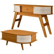 Kit Aparador Para Sala Tamar e Mesa de Centro Orgânica Leda M07 Cinamomo Off White - Lyam Decor