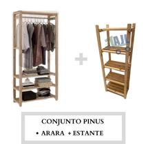kit Aparador Pinus De Madeira E Arara Simples Para Closet Multiuso