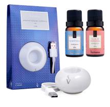 Kit Aparelho Aromatizador Elétrico Usb Porcelana Notebook Pc Escritorio Via Aroma + 2 Essencia