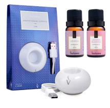 Kit Aparelho Aromatizador Elétrico Usb Porcelana Notebook Pc Escritorio Via Aroma + 2 Essencia