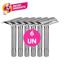 Kit Aparelho Barbeador Manual Metal Clássico Vintage Retrô Com 01 Lâmina Lord Platinum Barbearia