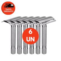 Kit Aparelho Barbeador Metal Clássico Manual Retrô Vintage Com 01 Lâmina Lord Platinum Aço Inox