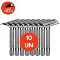 Kit Aparelho Barbeador Metal Clássico Manual Retrô Vintage Com 01 Lâmina Lord Platinum Aço Inox