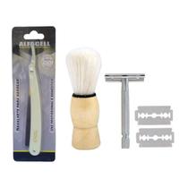 Kit Aparelho Barbeador Retro Navalha Pincel Lâminas Alfacell