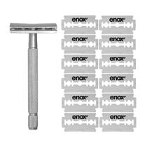 Kit Aparelho de Barbear Barbeador Clássico Vintage + 12 Lâminas Aço Inox Super Enox