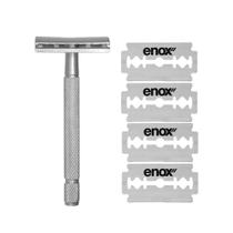 Kit Aparelho de Barbear Barbeador Clássico Vintage + 4 Lâminas Aço Inox Super Enox