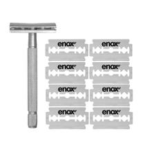 Kit Aparelho de Barbear Barbeador Clássico Vintage + 8 Lâminas Aço Inox Super Enox