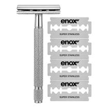 Kit Aparelho de Barbear Barbeador Clássico Vintage com 4 Lâminas Aço Inox Super Enox Kit Aparelho de Barbear Barbeador Clássico Vintage com 4 Lâminas Aço Inox Super Enox