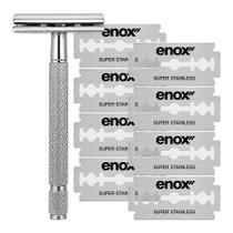 Kit Aparelho de Barbear Barbeador Clássico Vintage com 8 Lâminas Aço Inox Super Enox Kit Aparelho de Barbear Barbeador Clássico Vintage com 8 Lâminas Aço Inox Super Enox