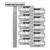 Kit Aparelho de Barbear Clássico Barbeador com 10 Lâminas Aço Inox Platinum Enox