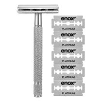Kit Aparelho de Barbear Clássico Barbeador com 5 Lâminas Aço Inox Platinum Enox Kit Aparelho de Barbear Clássico Barbeador com 5 Lâminas Aço Inox Platinum Enox