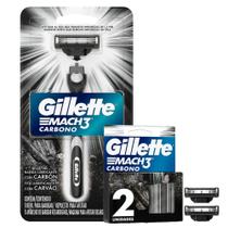 Kit Aparelho de Barbear Gillete Mach3 Carbono + Carga Gillete Mach3 Carbono 2 Unidades