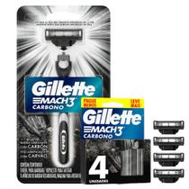 Kit Aparelho de Barbear Gillete Mach3 Carbono + Carga Gillete Mach3 Carbono 4 Unidades Leve Mais Pague Menos - Gillette