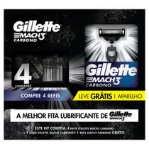 Kit Aparelho de Barbear Gillette Mach3 Carbono Carvão Ativado + 4 Refis