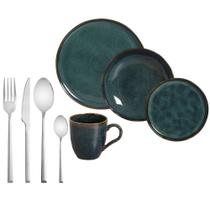 Kit Aparelho de Jantar 16 Peças Stoneware Bio Oceano Porto Brasil + Faqueiro Oslo 16 Peças em Aço Inox da Wolff Kit Aparelho de Jantar 16 Peças Stoneware Bio Oceano Porto Brasil + Faqueiro Oslo 16 Peças em Aço Inox da Wolff