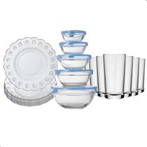 Kit Aparelho de Jantar 17 Peças Potes Tampa Sortida Completo e Prático para Sua Mesa