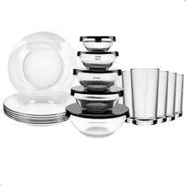 Kit Aparelho de Jantar 17 Peças Pratos, Copos e Potes com Tampas Sortidas Kit Aparelho de Jantar 17 Peças Pratos, Copos e Potes com Tampas Sortidas