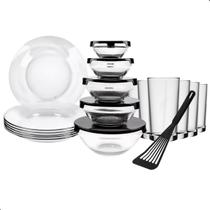 Kit Aparelho de Jantar 18 Peças Pratos, Copos e Potes com Tampas Sortidas