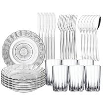 Kit Aparelho De Jantar 30 Peças Pratos Copos E Talheres Inox