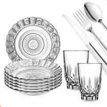 Kit Aparelho De Jantar 30 Peças Pratos Copos E Talheres Inox - Suas compras shop