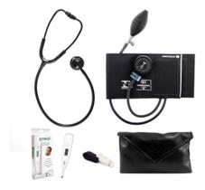 Kit Aparelho De Medir Pressão + Estetoscopio Duplo BIC + Termometro + Garrote