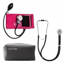 Kit Aparelho De Pressão Pamed Rosa + Estetoscopio + Estojo