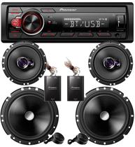 Kit Aparelho de Som Pioneer automotivo Bluetooth + Falante 6 Polegadas + kit 2 vias 6 Pol Completo