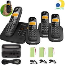 Kit Aparelho De Telefone Fixo De Mesa Sem Fio Bina E 3 Ramal