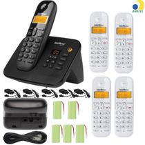 Kit Aparelho De Telefone Fixo De Mesa Sem Fio Bina E 4 Ramal Branco Homologação: 20121300160