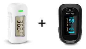 Kit Aparelho Medidor De Oxigenação No Sangue Com Termometro Digital De Testa Infravermelho Resposta Rápida