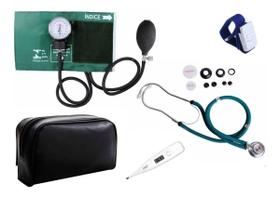 Kit Aparelho Medidor De Pressão + Estetoscopio + Garrote + Termômetro Kit Premium Kit Premium Verde Verde Kit Aparelho Medidor De Pressão + Estetoscopio + Garrote + Termômetro Kit Premium Kit Premium Verde Verde