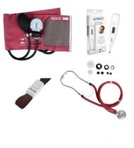 Kit Aparelho Medidor De Pressão + Estetoscopio + Garrote + Termômetro Kit Premium Vinho