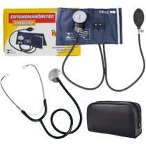 Kit Aparelho Pressao Botao Fecho Metal Estetoscopio Simples