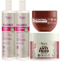 Kit Apice Cachos Acidificante Anti Frizz Vegano 4 Produtos Completo Tratamento Capilar C/ Mascara