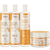 Kit Apice Nutri Waves Shampoo 300ml Condicionador 300ml Gelatina 300ml Máscara 300g Kit Apice Nutri Waves Shampoo 300ml Condicionador 300ml Gelatina 300ml Máscara 300g