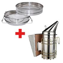 Kit Apicultura Peneira Dupla Inox + Fumegador Inox pequeno