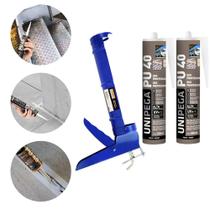 Kit Aplicador de Silicone + 2 Cola Selante Adesivo PU 40 Preto 400g Unipega Construção e Vedação Kit Aplicador de Silicone + 2 Cola Selante Adesivo PU 40 Preto 400g Unipega Construção e Vedação