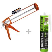 Kit Aplicador de silicone aberto + Silicone Acético Profissional Branco 280ml Unipega Kit Aplicador de silicone aberto + Silicone Acético Profissional Branco 280ml Unipega