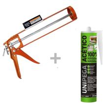 Kit Aplicador de Silicone Aberto + Silicone Acético Profissional Preto 280ml