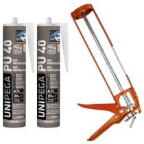 Kit Aplicador de Silicone Aberto Starfer + 2 Selante PU 40 Cinza 400g - Unipega Kit Aplicador de Silicone Aberto Starfer + 2 Selante PU 40 Cinza 400g - Unipega