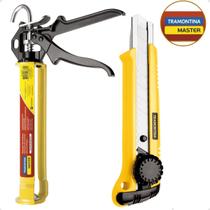 Kit Aplicador De Silicone Corpo Aço 280mm E Estilete