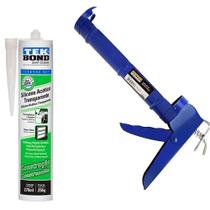 Kit Aplicador de Silicone Fechado com 1 Silicone Tubo Vedação Box Veda Pia Louça Banheiro Cuba Incolor 256g