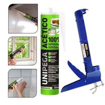 Kit Aplicador de Silicone Fechado com Silicone Adesivo Acético Vedar Pia Box Incolor 280ml Unipega