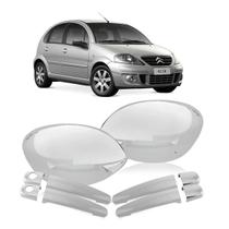 Kit Aplique Capa Cromada Maçaneta Retrovisor Citroen C3 2004 Kit Aplique Capa Cromada Maçaneta Retrovisor Citroen C3 2004