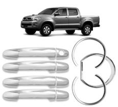 Kit Aplique Cromado Aro do Painel + 4 Aplique Cromado Maçaneta Hilux 2005 até 2011