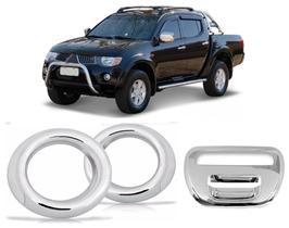 Kit Aplique Cromado Maçaneta Traseira / Moldura Farol Auxiliar L200 Triton 2012 / 2013 Kit Aplique Cromado Maçaneta Traseira / Moldura Farol Auxiliar L200 Triton 2012 / 2013