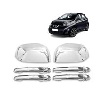 Kit Aplique Cromado Retrovisor + Maçaneta Nissan March Versa 4 Portas