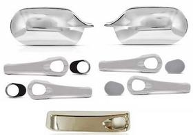 Kit Aplique De Retrovisor Maçaneta Cromado 4 portas e Traseira Uno Mille Fire 2001 A 2010